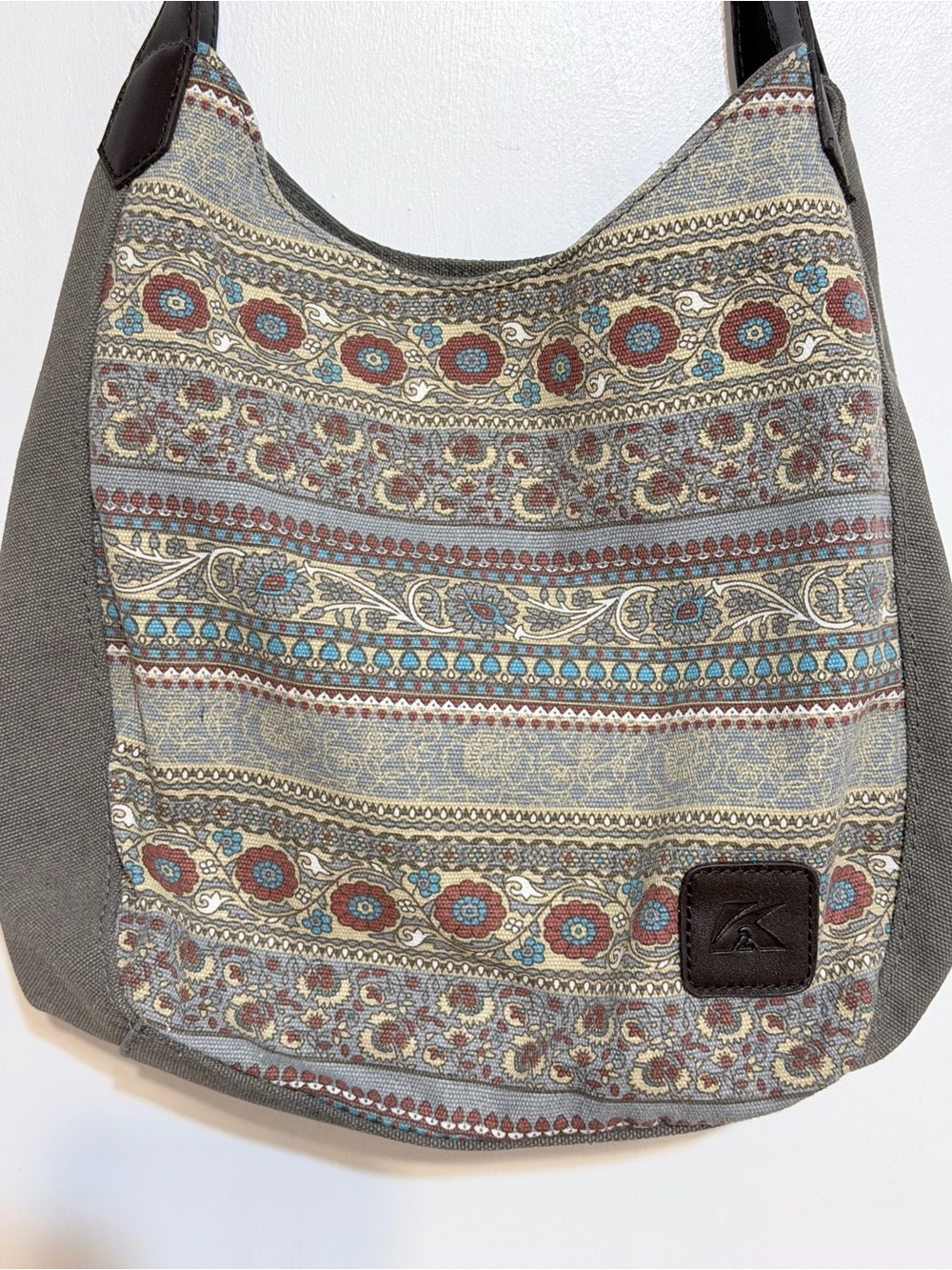 Boho Patterned Canvas Tote Bag in Gray and Multicolor - Picture 2 of 8